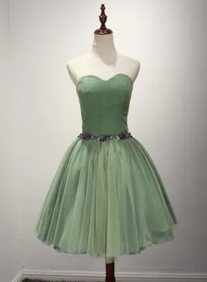 Green Sweetheart Tulle Knee Length Party Dress , Green Homecoming Dresses
