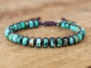 NEW 3*6mm African Jasper Beads Braided Bracelet DIY Handmade Woven Natural Stone Boho Yoga Charm Bracelet Women Men Fashion Jewelry, Retails $75
