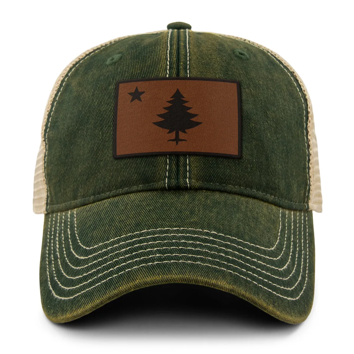Vintage Maine Flag Leather Patch Dirty Water Trucker